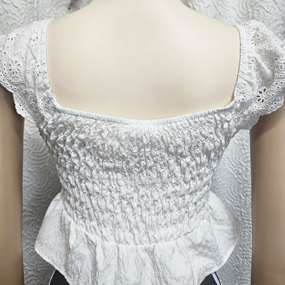 URBAN Romantics White Smocked Peplum Blouse - Picture 3 of 7